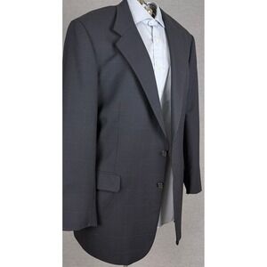Tom James Corporate Image Navy Blue Windowpane Wool Blazer Sport Coat 42L